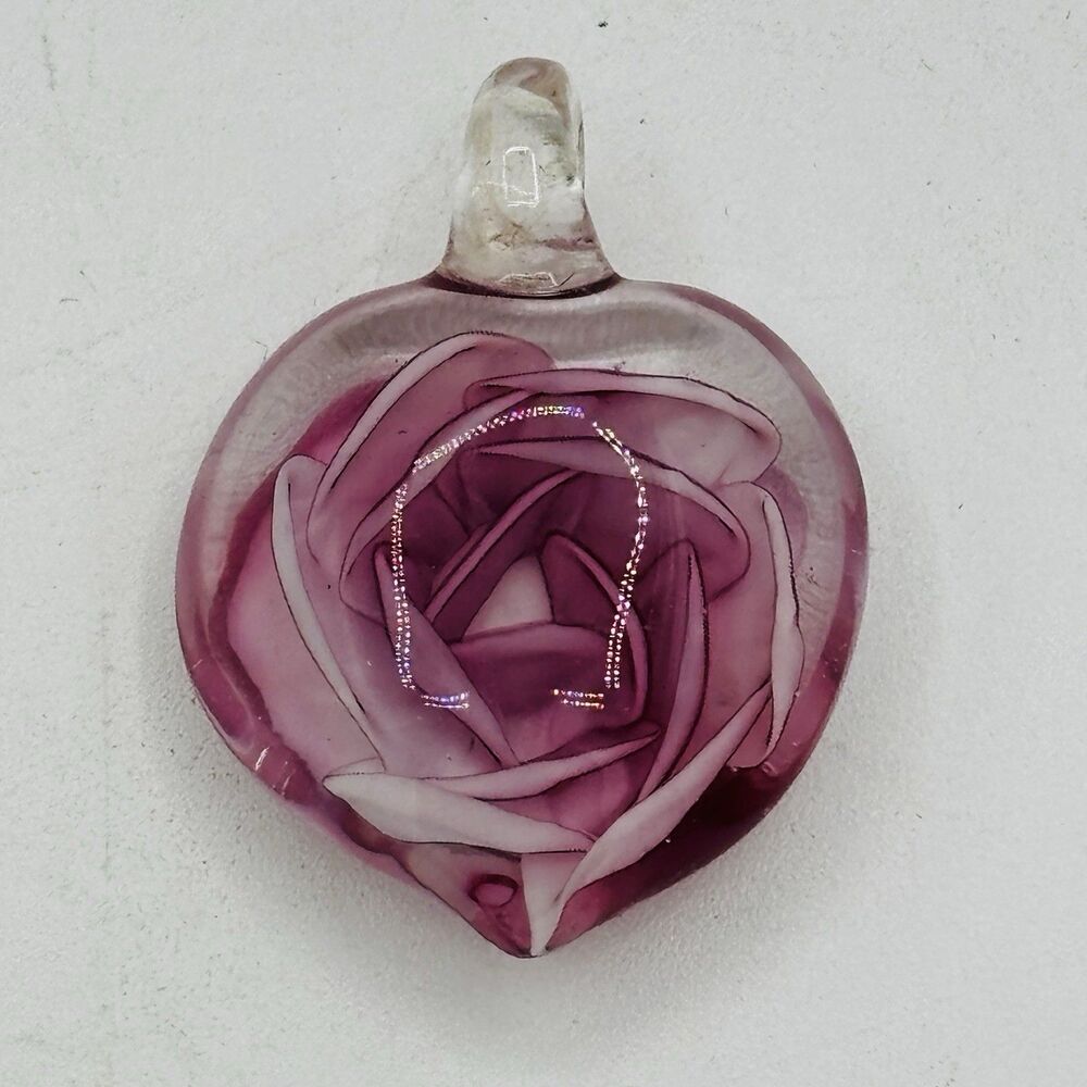 VTG Murano Art Glass Pendant Heart Pink Rose